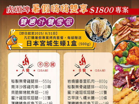 虎頭埤暑假嗨嗨雙享1800元專案