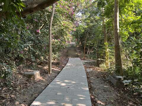 芬多精步道旁可見新化第一代神社石燈籠殘跡